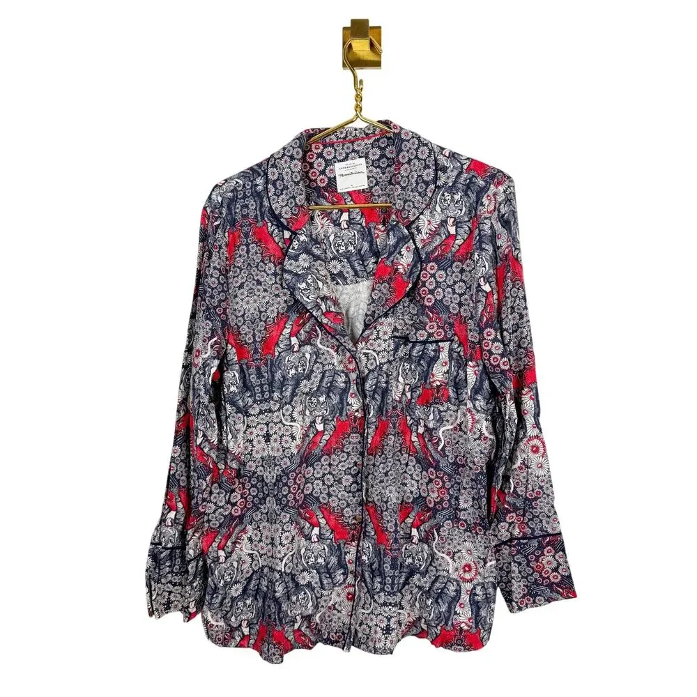 Anthropologie Florence Balducci Menagerie Pajama Top Tiger Print Flannel Sz XL